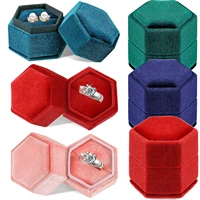 new hexagon velvet ring box holder gift packaging marriage storage organizer casket earring display stand wedding wholesale 2021
