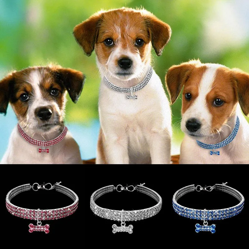 

Rhinestone Dog Collar With Pendant Pet Dog Cat Adjustable Crystal Collar Puppy Kitten Necklace Small Dog Cat Tag Accessories