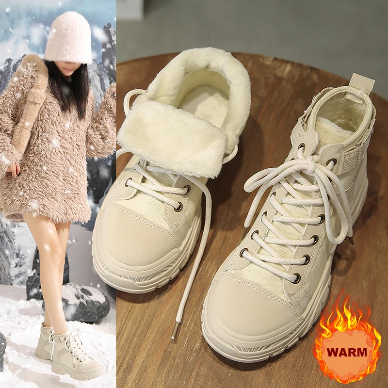 

Женские нескользящие зимние кроссовки на толстой подошве, женские теплые ботильоны, новые плюшевые ботинки на платформе в стиле пэчворк дл...