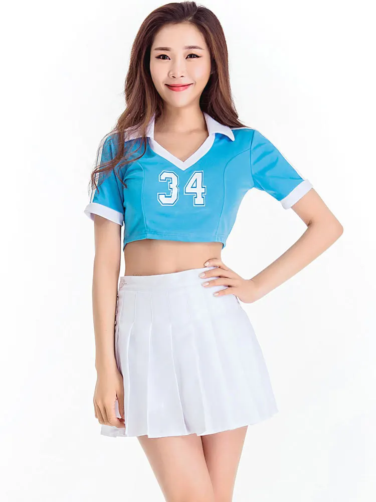 Южнокорейский для женщин команды средней школы для девочек Футбол Баскетбол Детский костюм чирлидерши спортивные Униформа Чирлидера топ с юбкой