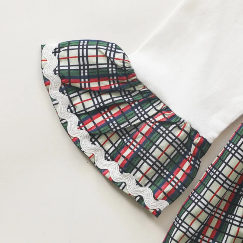 

Autumn Kids Girls Plaid Print Dress Clothes Lace Ruffles Bowknot Flared Long Sleeve Dress Baby Kids Princess Dresses New Style