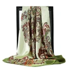 Модные шарфы для женщин с принтом Шелковый Атласный Платок женский 90 см x 90 см Роскошная брендовая квадратная шаль большой хиджаб шарфы для женщин