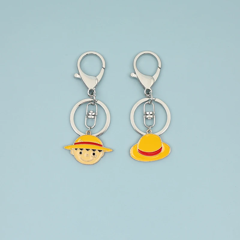 

New Anime One Piece Keychain Cartoon Cute Luffy Hat Car Keyring Charm Bag Pendant Fashion Luffy Hat Metal KeyChains Trinket Gift