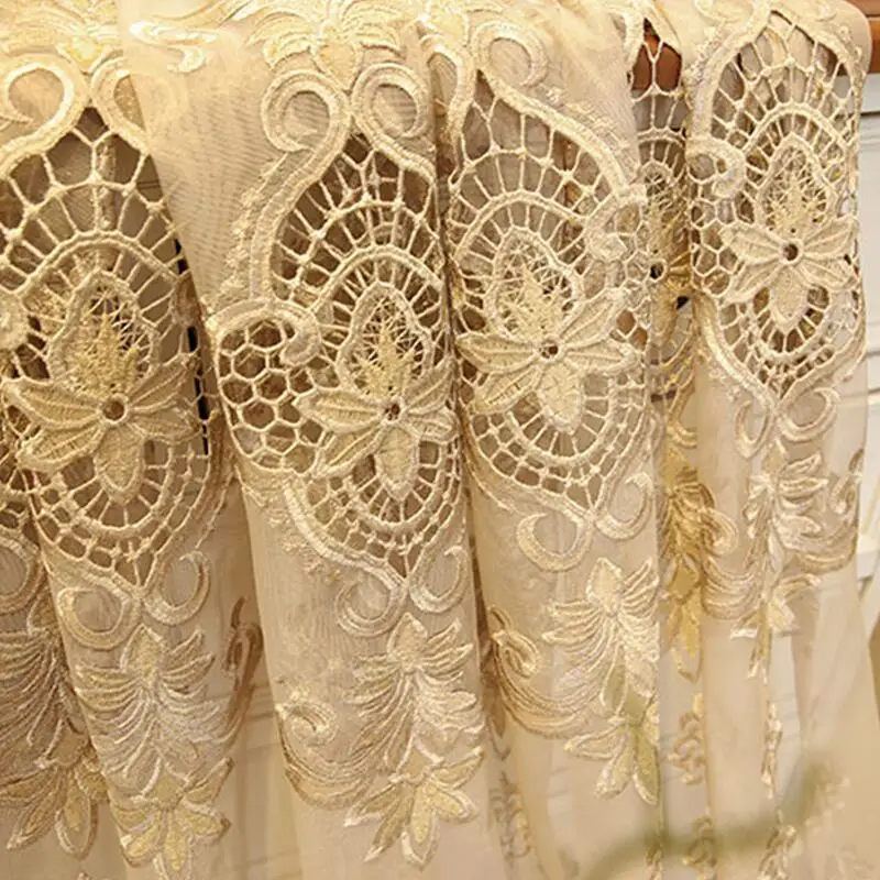 

Luxury Hollow Water Soluble Embroidery Curtains Tulle Window Screen For Living Room Bedroom Europe Sheer Drape Blinds X146F