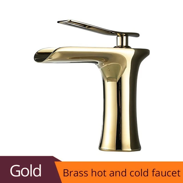 Golden Color Кран для раковины, черный водопад, смесители для ванной комнаты, кран для горячей и холодной воды, смеситель для раковины, хромированный латунный кран для раковины, кран для воды, золото, 1401 - Цвет: Golden Color