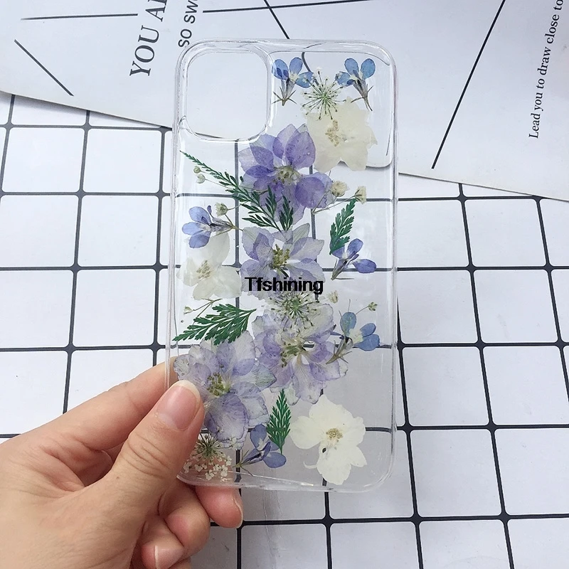 Чехлы с настоящими сушеными цветами для телефонов iPhone 13 12 X XS Max XR 7 8 Plus 11 Pro promax