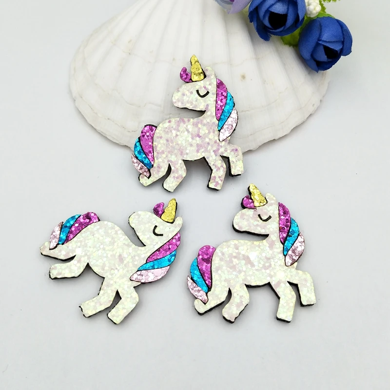 Блестящие тканевые аппликации 6 шт./лот 41*50 мм Мультяшные нашивки с единорогом для