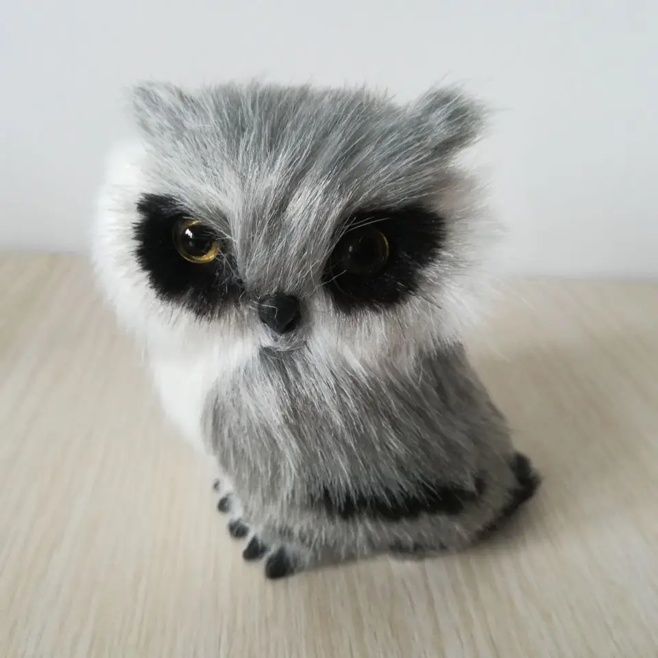 Пластиковая и пушистая Сова жесткая модель Ночная мини 7x6 см ручная работа