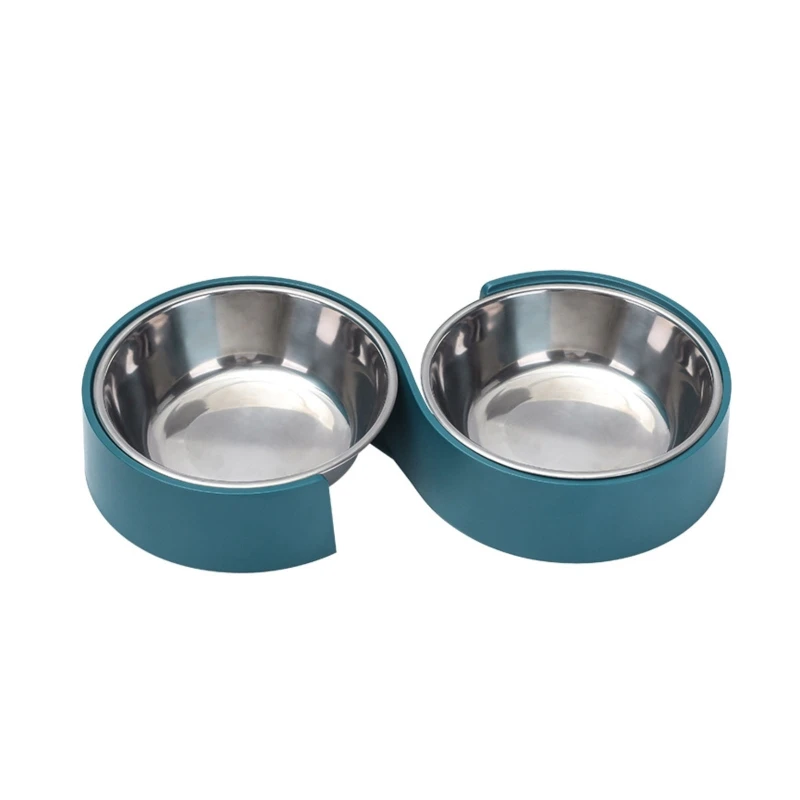

S-shaped Antislip Double Dog Bowls Stainless Steel Pet Food Water Feeding Feeder Dishes Pet Feeder Pet Cat Bowl Large Capacity
