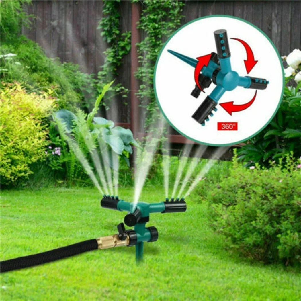 

3-arm Automatic 360 Rotating Sprinkler With Ground Rod Or With Base Garden Agriculture Lawn Grass Irrigation Watering Nozzles