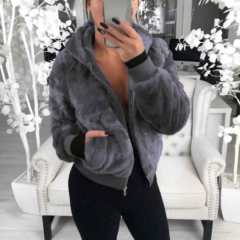 

Women Fleece Teddy Hoodies Zipper Solid Pocket Hooded Hoodies Coat Winter Warm Zip-Up Polyester Coat Outwear Casual Sweatshirt