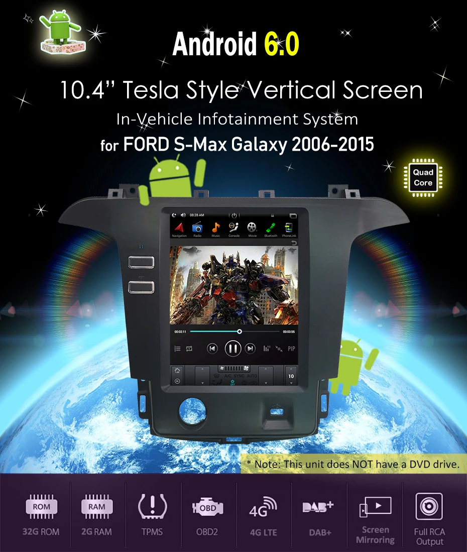 Kukuz 1" Tesla Авторадио для Ford S-Max Galaxy 2007- Android автомобильный Dvd Gps плеер встроенный радио видео Навигация Bt Wifi
