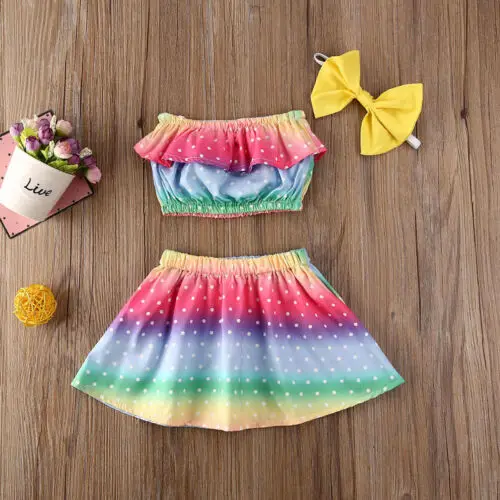 Летняя одежда для малышей Одежда из 3 предметов маленьких девочек с рисунком