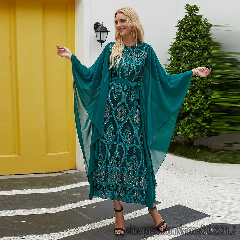 Женское мусульманское платье-кафтан, с блестками, Абая, Дубай, Турция, мусульманский хиджаб, мусульманская одежда, Абая для женщин
