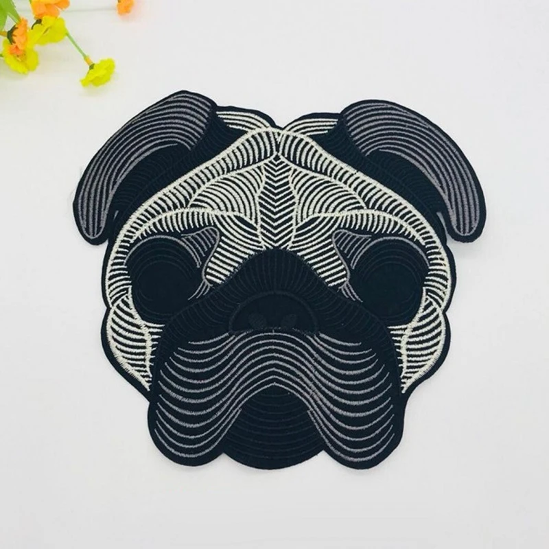 Вышитая аппликация в стиле панк с собакой Мопсом большие Швейные нашивки для