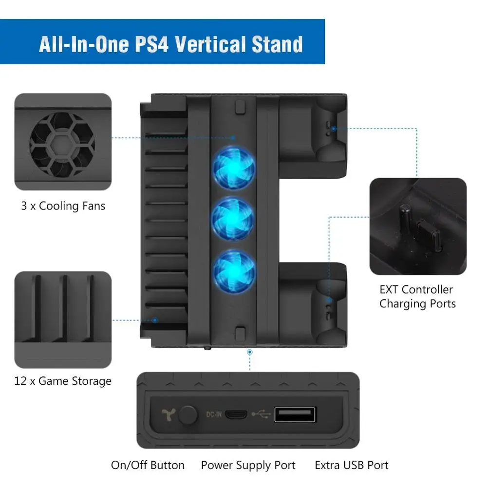 fast vertical cooling fan charging stand with 12 game card slots for ps4 slim ps4 pro regular ps4 controller game console free global shipping