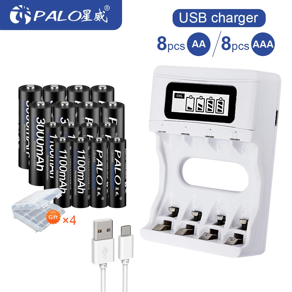 PALO 1 2 V аа ААА Перезаряжаемые Батарея АА никель металл гидридного аккумулятора