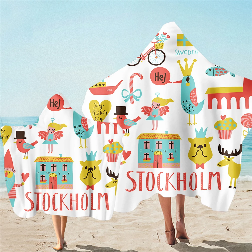 

Cartoon Cloak Bath Twel Robe Poncho for Swimming Beach Bath Towels for Adults Microfiber Wearable Towels with Hooded