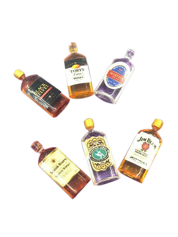 

6Pcs 1:12 Dollhouse Miniature Accessories Mini Resin Whiskey Wine bottle Simulation Furniture Model Toys for Doll House Decor