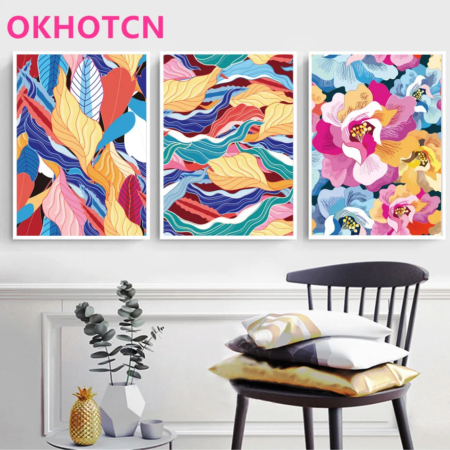 Абстрактное Искусство Красочный ландшафт с морскими волнами настенное