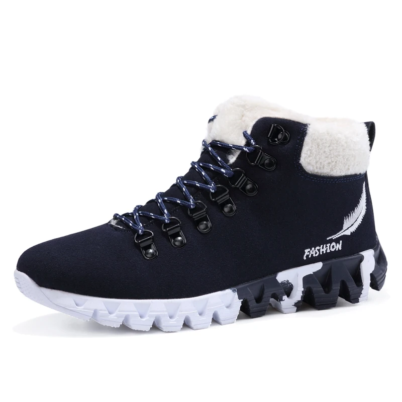 

High Top Shoes Men Fashion Suede Leather Warm Fur Rubber Sole Lace Up Winter Shoes Outdoor Travel Casual Walking Shoes Footwear