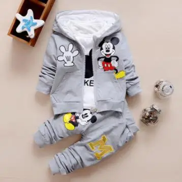 gray Весенне-Осенняя детская одежда футболка+ штаны, спортивный костюм из 3 предметов комплекты одежды для маленьких мальчиков и девочек детская одежда спортивный костюм F0017 - Цвет: gray