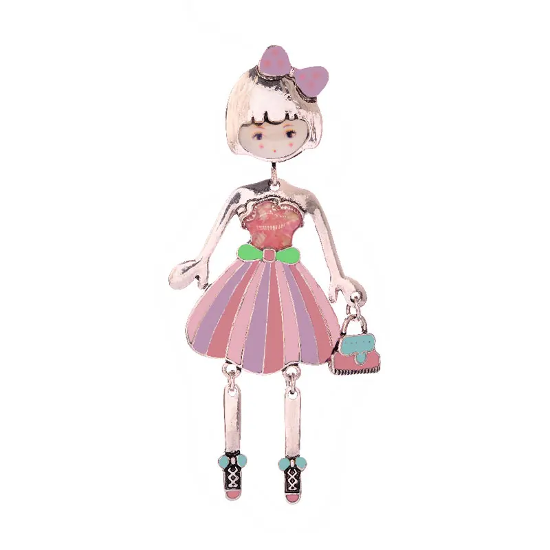 Женская брошь в форме куклы Cring Coco фиолетовая эмалированная ручной работы