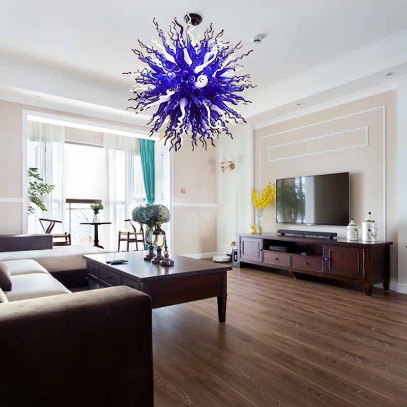 

LR391-Free Shipping European Light Decorative Round LED Blue White Glass Chandelier for Living Room Office Decoration