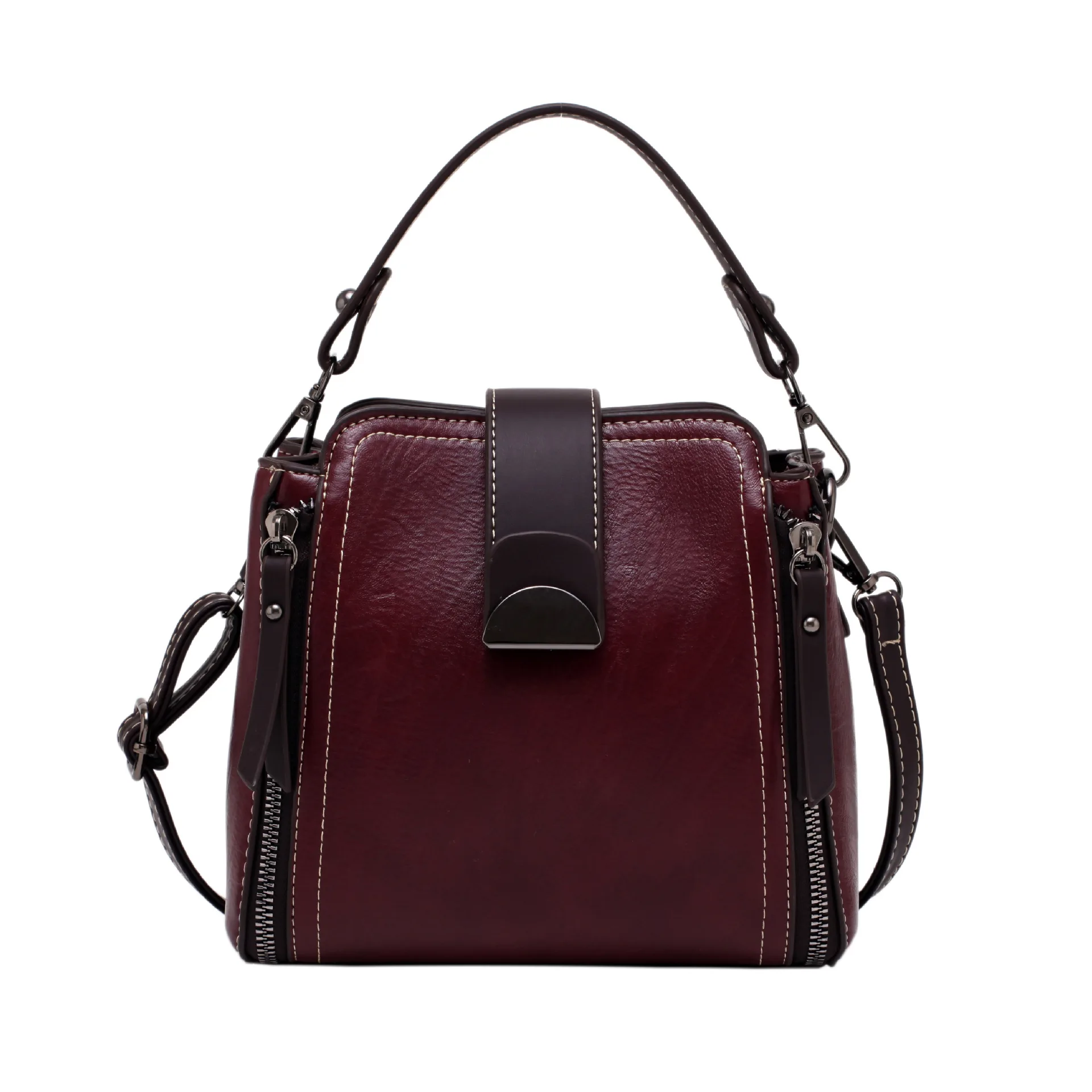 

Handbag new trendy fashion soft leather bucket bag wide shoulder strap casual shoulder bag all-match messenger bag female bag