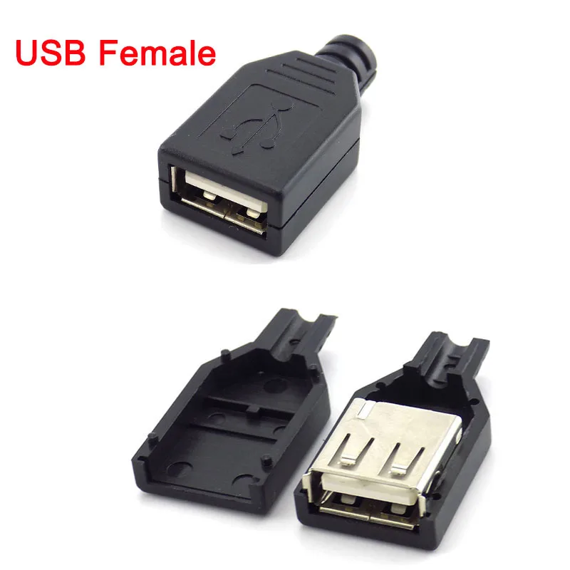 4 Pin USB 2 0 Тип Женский Разъем Черный Пластик крышкой припоя DIY соединительный