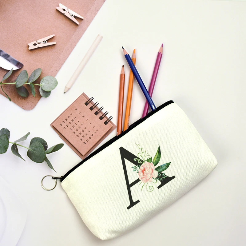 

Hot Classic Student English Letter Printing Canvas Pencil Case Fashion Portable Storage Pen Bags School Supplies Pencil Pouch