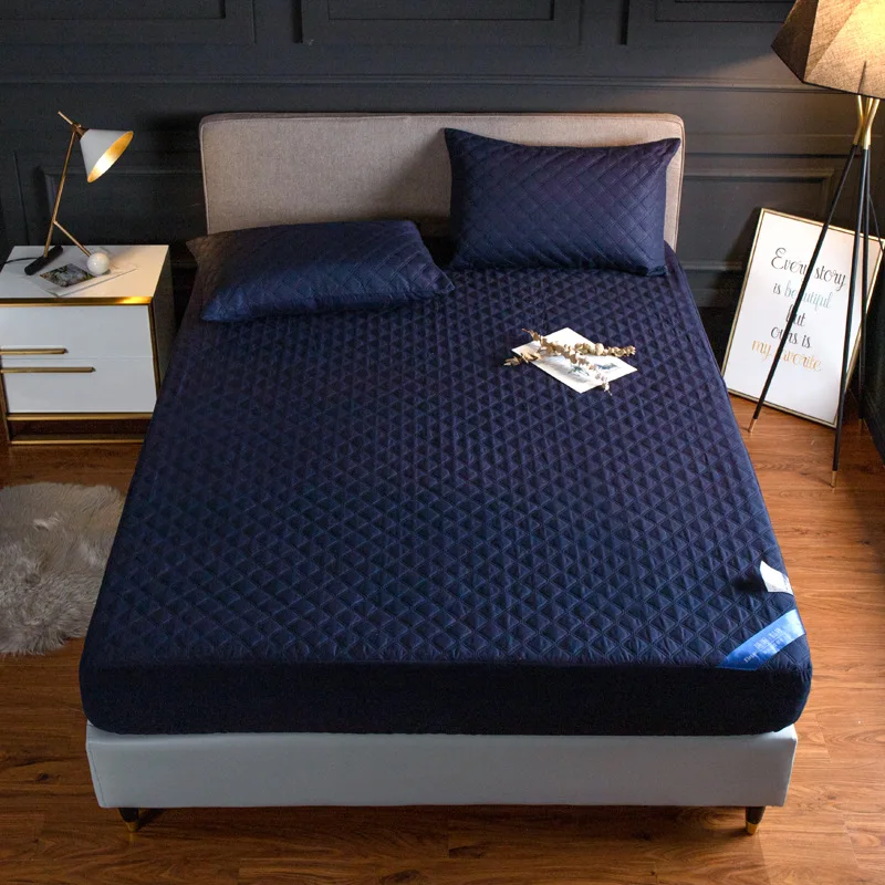 

Waterproof Quilted Mattress Cover Hotel Solid Color Bed Protector Cover King Queen Customized Bed Cover Not Included Pillowcase