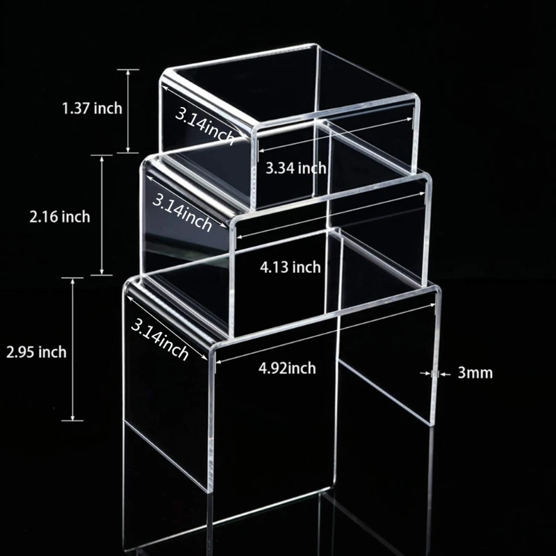 

Square Acrylic Clear 3 Size Riser Display Stands Showcase Set to Set up Jewerly
