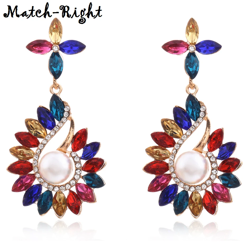 Многоцветные массивные серьги со стразами подвески для женщин длинные висячие с