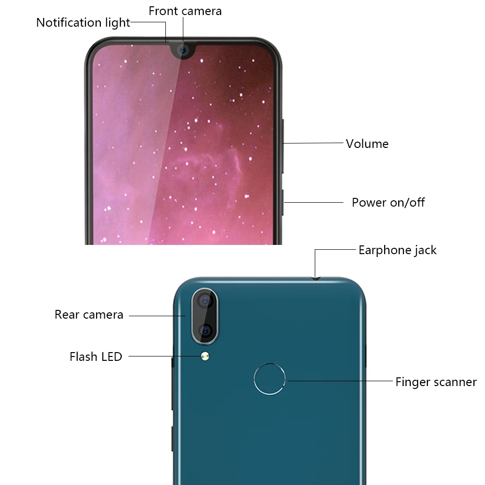 Смартфон Cubot R19 5 71 &quot19:9 Waterdrop полный экран 3 Гб + 32 ГБ Android 9 0 Pie MT6761(Helio A22) Задняя