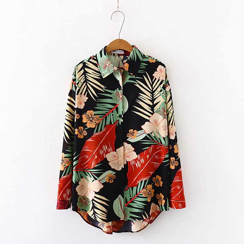 

2020 New Women Blouses Holiday Casual Long Sleeve Tops Ladies Banana Leaf Printed Shirt Korean Summer Fashion Women Clothing
