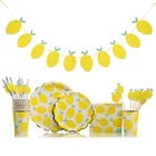 Желтые декоративные одноразовые столовые приборы в виде лимона, салфетки, баннер для детского дня рождения, товары для вечеринки