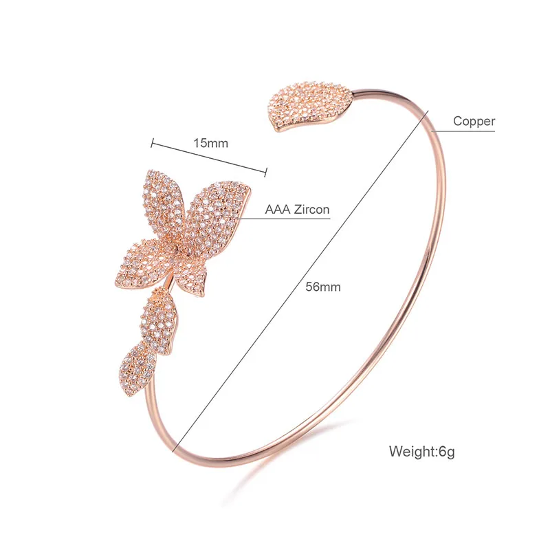 Shineland Очаровательный роскошный кубический цирконий Кристалл Бабочка Листья