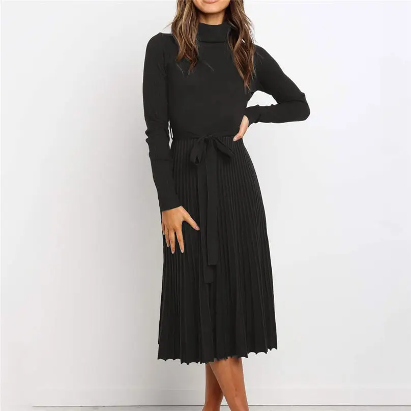 Модные женские зимние платья с высоким воротом 2019 приталенное Повседневное
