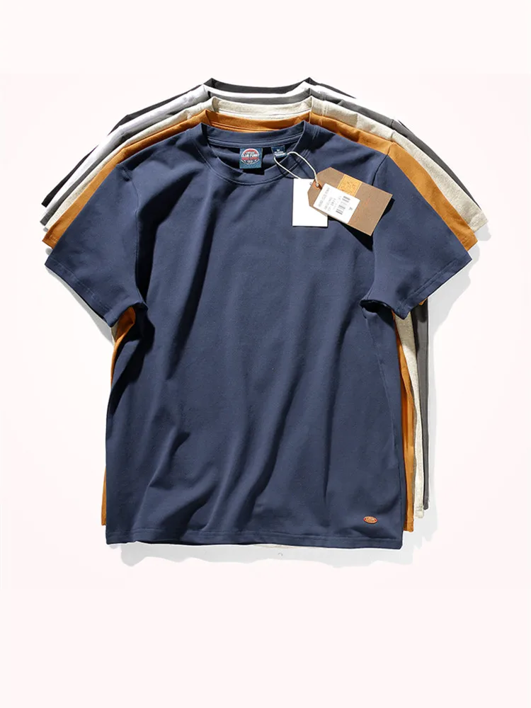 

2021 Summer New 100% Cotton Short Sleeve T-shirt Men's Fashion Round Neck Solid Color Simple Washed Old Slim Bottoming Tops