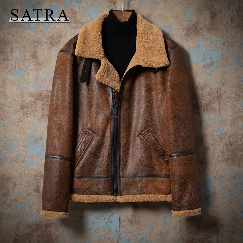 

Мужская мотоциклетная куртка SATRA, черная винтажная куртка из искусственной кожи на молнии, с карманами, ветрозащитная верхняя одежда, 2021