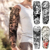 waterproof temporary full arm tattoo sticker tiger lion wolf forest devil flash tatto man totem body art fake sleeve tatoo women