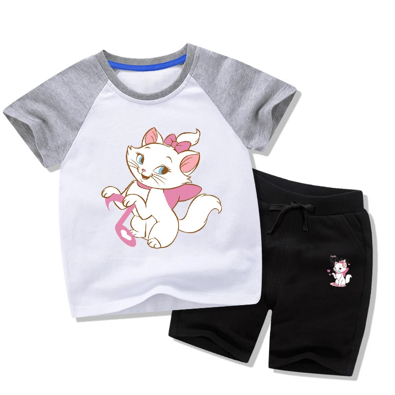 Summer 2021 Kids Clothes Toddler Boys Cartoon Outfits Baby Girls  Tees Suits  2 3 4 6 8 Years Children Clothing T-shirt + Shorts