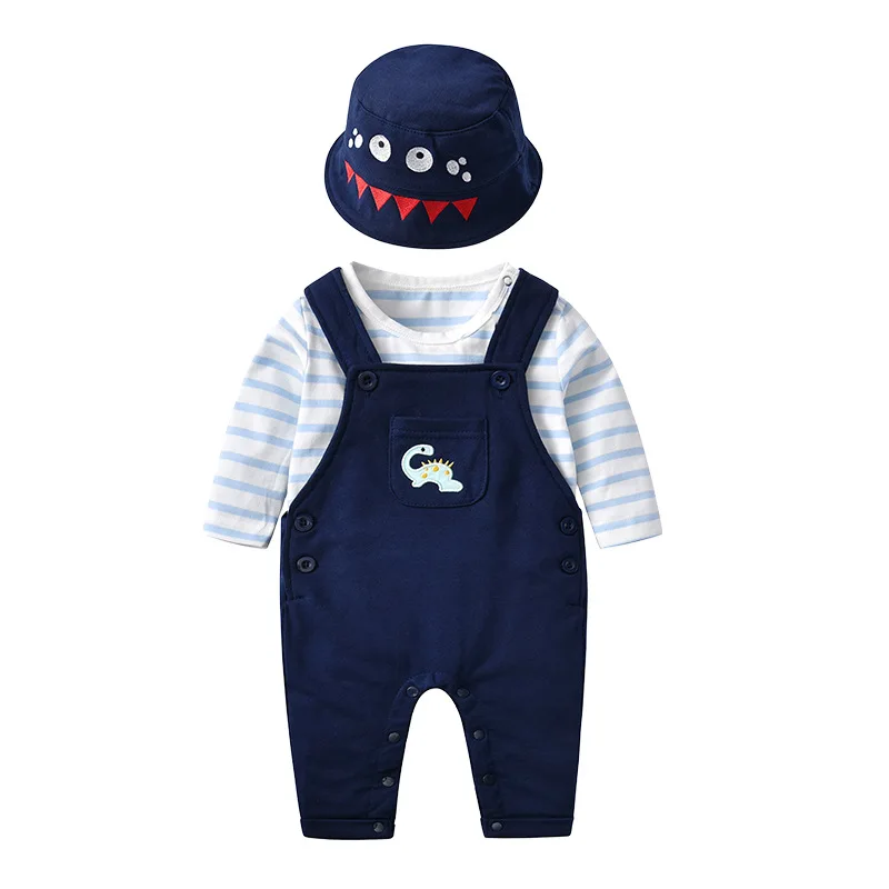 

2021 Cute Newborn Baby Clothing Set Toddler Boys Fashion Suit Kids Hat+Stripe Romper+Overalls Set Children's Boys Clothes Outfit