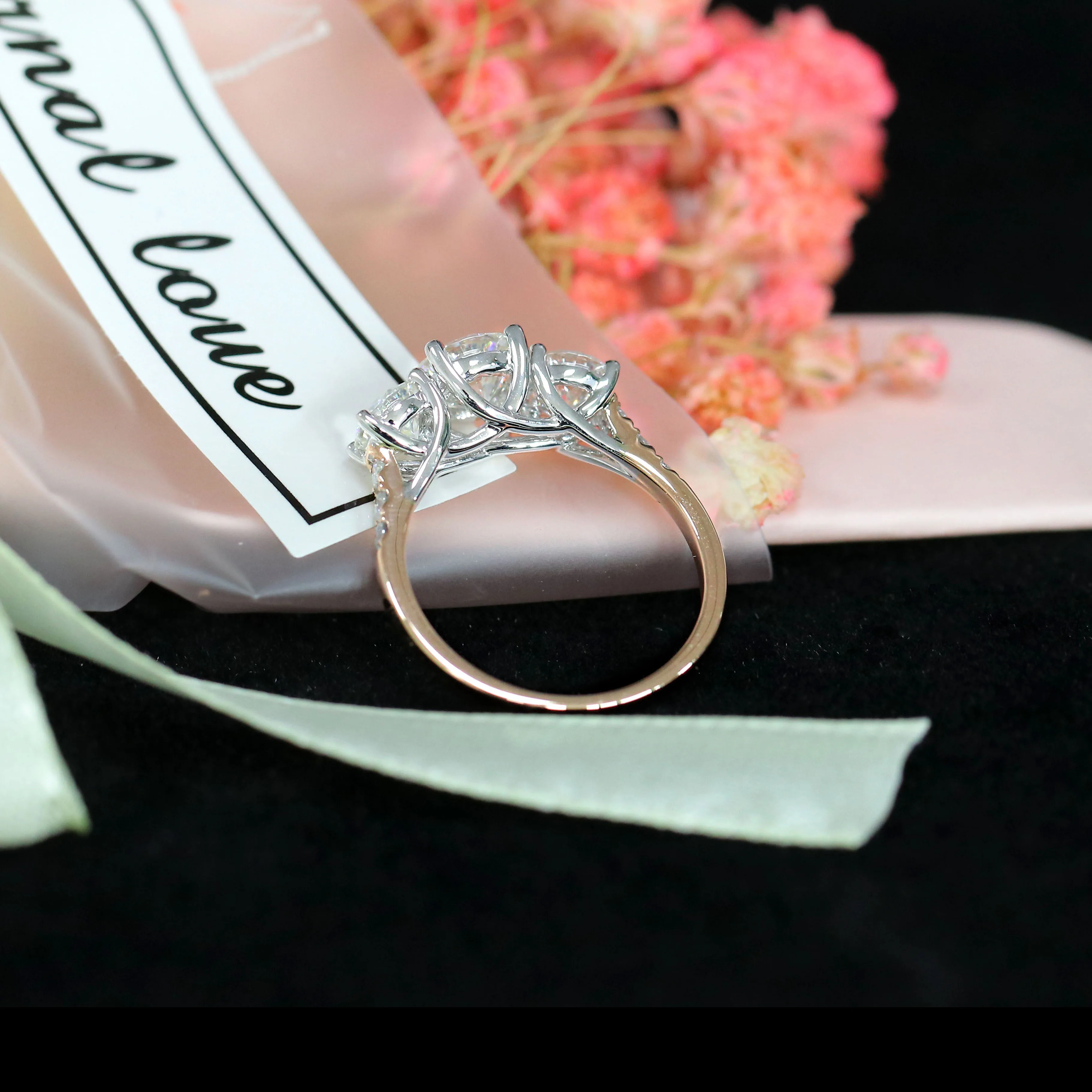 TransGems 14K 585 Два Тона Золотой центр 2CTW F цвет Moissanite обручальное кольцо с