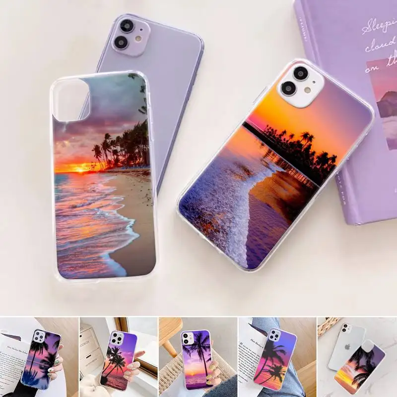 

Palm Tree Phone Case Transparent for iPhone 11 12 8 7 6 5 s mini pro X XS XR MAX Plus SE soft coque