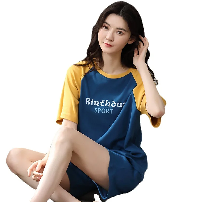 

suit Women's pajamas women's sleepwear pajamas girls summer short-sleeved pure cotton can be worn outside cute home clothing