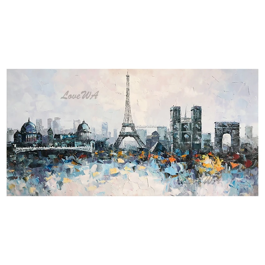 

Hand Painted Paris Street Oil Painting Abstract Paris Tower Paintings Wall Art Handmade Wall Pictures Decor Art For Living Room