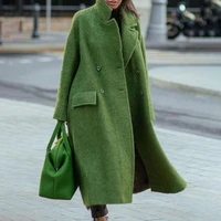 haoohu overcoat 2021 autumn winter women woolen coat green loose casual thicken warm temperament commute womens coat urban fall