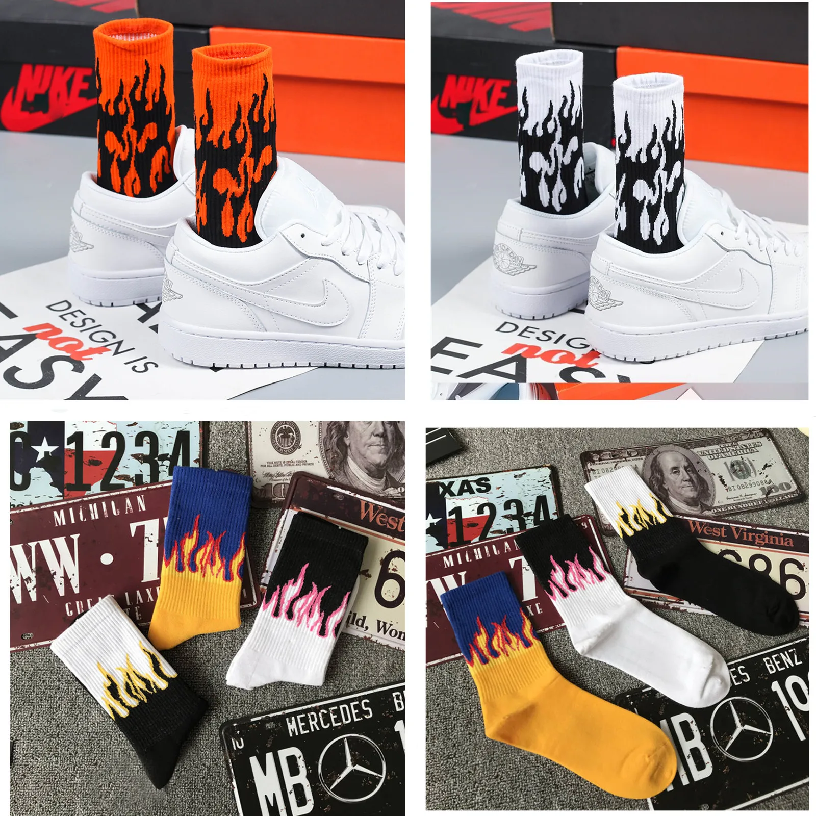 2019 модная обувь в стиле хип-хоп унисекс пламени узор Носки уличный модный